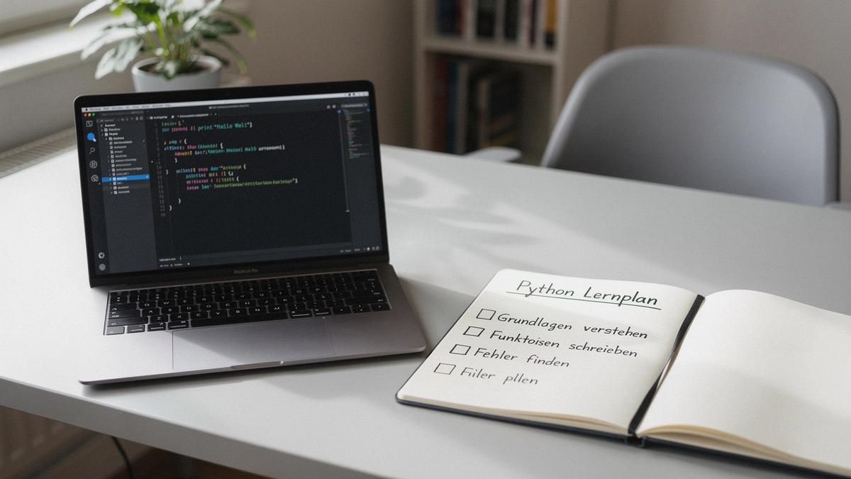 Video-Vorschau: Laptop mit Code-Editor und Lernplan